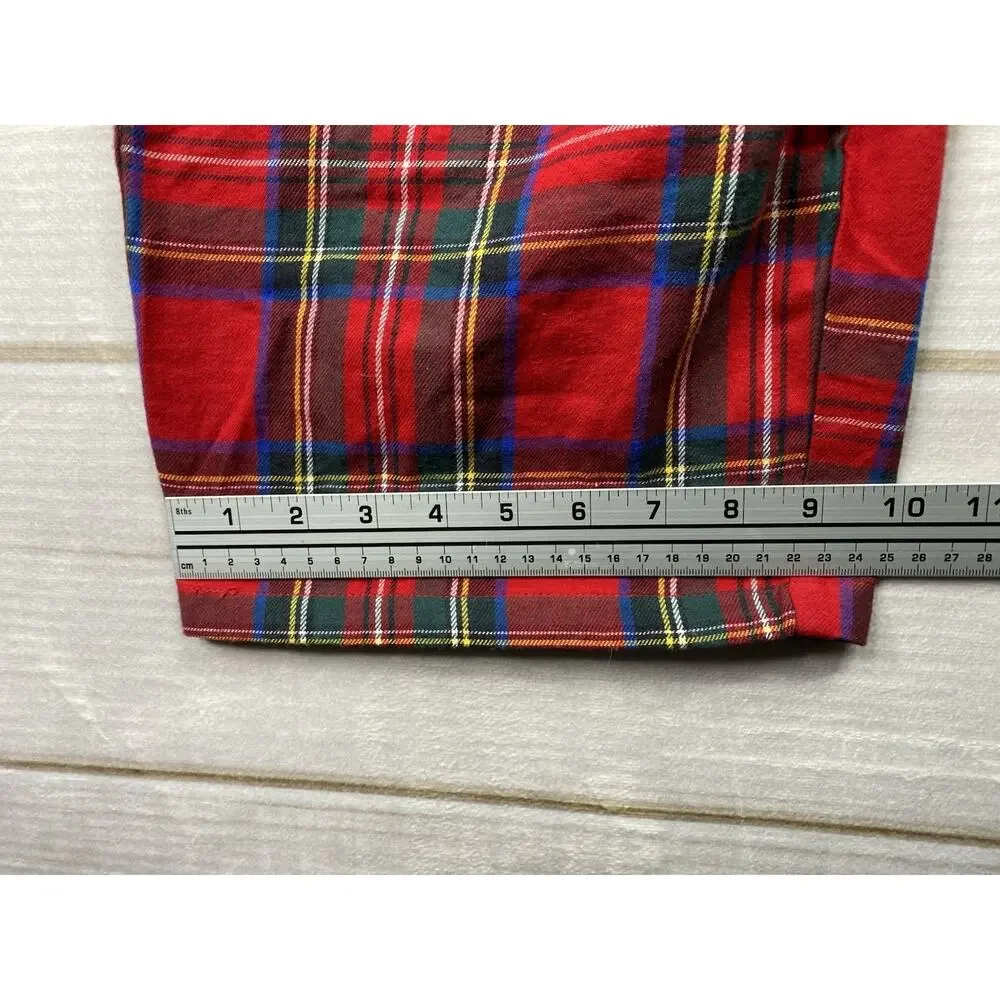Lands End Mens Sleep Pants XL 40/42 Flannel Pajama Lounge Red Plaid Drawstring